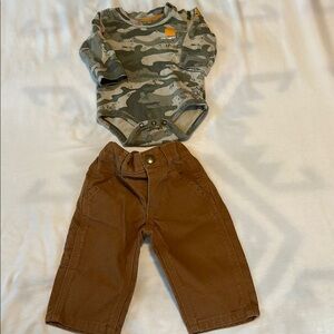 Carharrt Camouflage Onesie and Brown Pants Set Size 3 Months